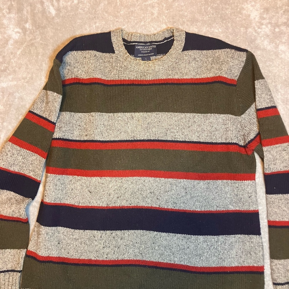 American Eagle Outfitters VNTG Striped Wool Blend Crewneck Sweater L‎ Y2K